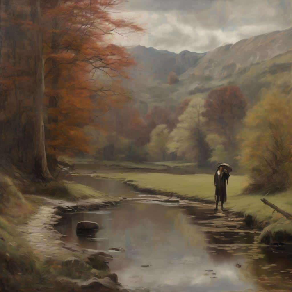 Οδοιπορικό από το σύμβολο στον ρεαλισμό, τοπίο με ήσυχη λίμνη και εμβληματικό άτομο.